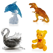 Подборка 4 штуки на Новый год. 3д Пазл для девочки Дельфин со светом, Динозавр, Лебедь, Мишка