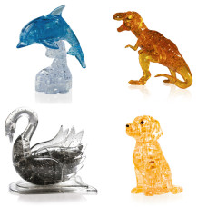 Игрушки 4 штуки новогодний. Crystal Puzzle для девочки Дельфин со светом, Динозавр, Лебедь, Собачка