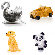 Набор 4 пазла в подарок. 3D пазл подарок классу Лебедь, Машина, Собачка, Панда Со светом