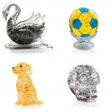 Коллекция 4 пазла в подарок. 3д Пазл для детей Лебедь, Футбольный мяч, Собачка, Череп