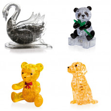 Коллекция 4 пазла в подарок. 3D пазл подарок классу Лебедь, Панда, Мишка, Собачка