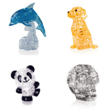 Набор из 4х штук в подарок. Фигурка для детей Дельфин со светом, Собачка, Панда Со светом, Череп