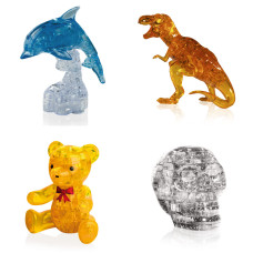 Набор 4 пазла подарочный. 3D пазл антистресс Дельфин со светом, Динозавр, Мишка, Череп