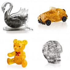 Коллекция 4 штуки на Новый год. 3D пазл для девочки Лебедь, Машина, Мишка, Череп