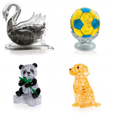 Коллекция 4 пазла новогодний. 3д Пазл подарок классу Лебедь, Футбольный мяч, Панда, Собачка