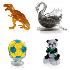 Подборка 4 штуки подарочный. Crystal Puzzle для мальчика Динозавр, Лебедь, Футбольный мяч, Панда