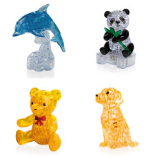 Подборка 4 пазла на Новый год. Конструктор для детей Дельфин со светом, Панда, Мишка, Собачка