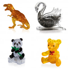 Набор 4 штуки подарочный. 3D пазл для мальчика Динозавр, Лебедь, Панда, Мишка