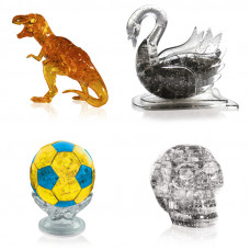 Набор 4 штуки новогодний. Пазл подарок классу Динозавр, Лебедь, Футбольный мяч, Череп