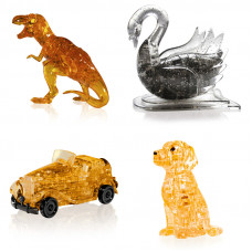 Подарочный набор из 4х головоломок. Модель для сборки для девочки Динозавр, Лебедь, Машина, Собачка