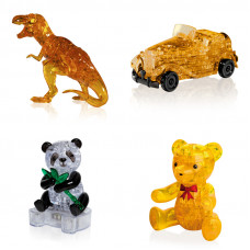Набор 4 штуки на Новый год. 3D пазл антистресс Динозавр, Машина, Панда, Мишка