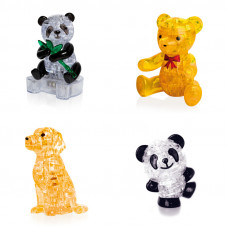 Подборка 4 штуки в подарок. 3д Пазл для мальчика Панда, Мишка, Собачка, Панда Со светом